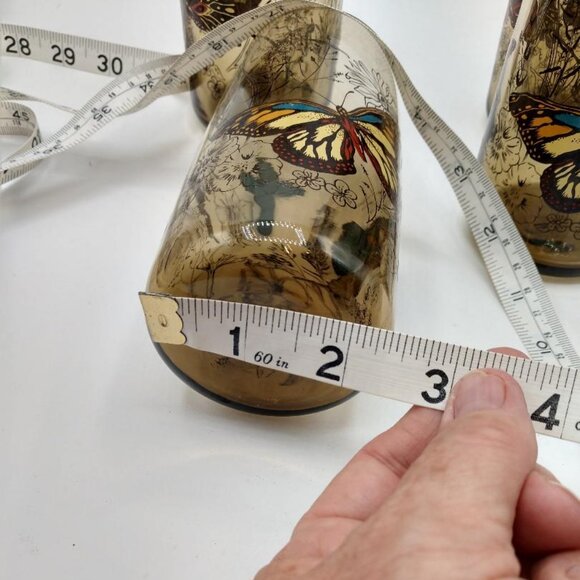 Vintage 70s Anchor Hocking Butterfly Smokey Brown Tea Glass Glasses - Lot of 4 - Picture 6 of 6